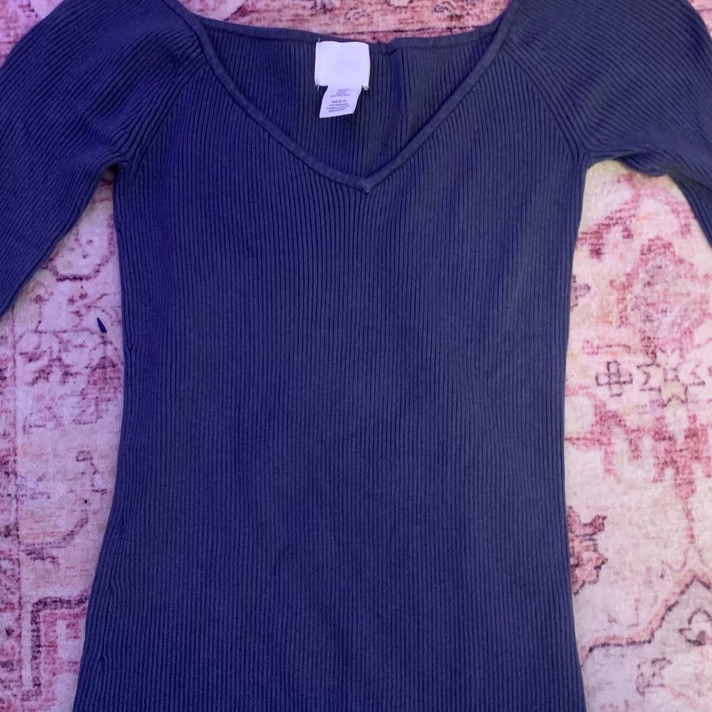 H&M Crop Tops | Long Sleeve Ribbed Top | Color: gray | Size: M